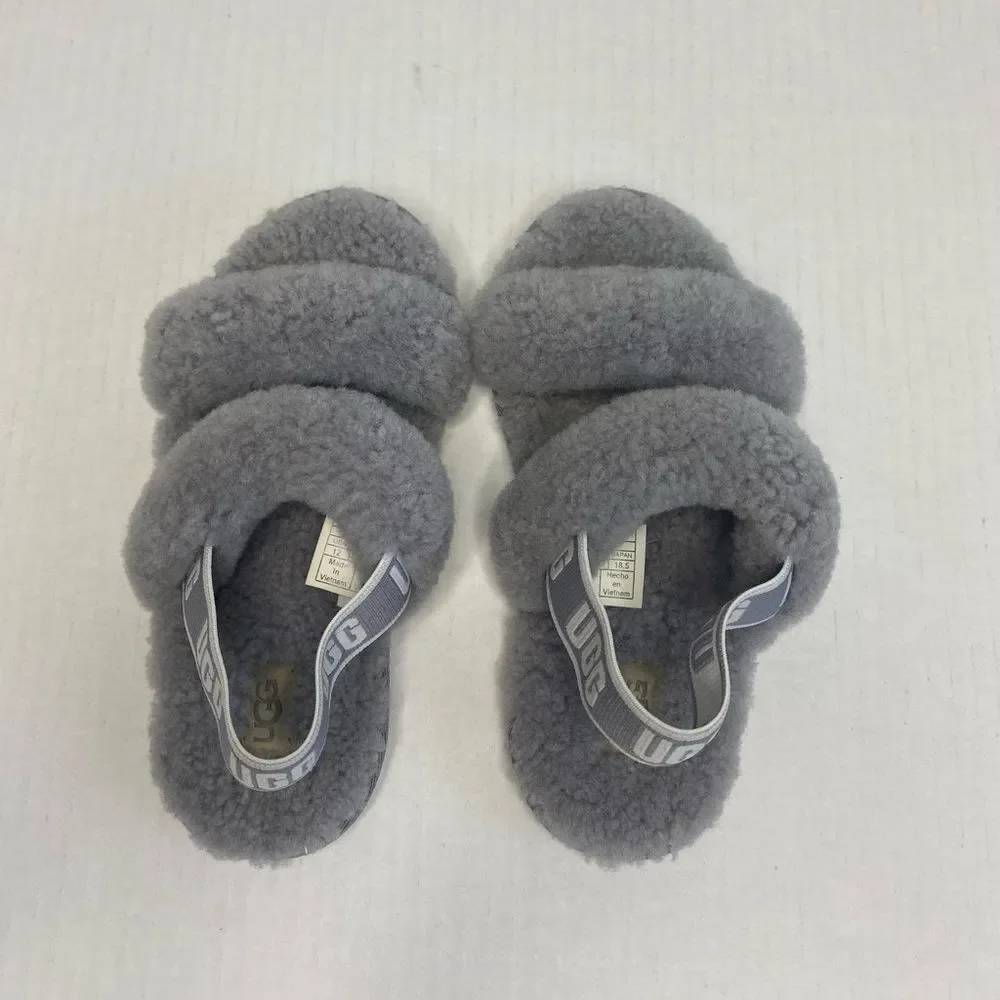 UGG Kids Fluffy Sherpa Gray Sandals Size 12